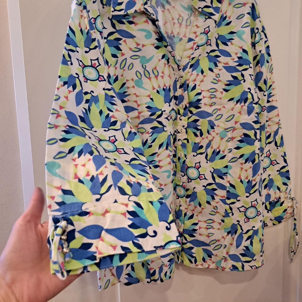 JM collection 100% Linen floral top shirt button down size 12 - Picture 4 of 15